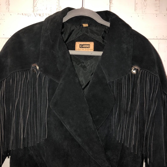 G4000 Jackets & Blazers - VTG G4000 Fringe Suede Leather Jacket Black Medium